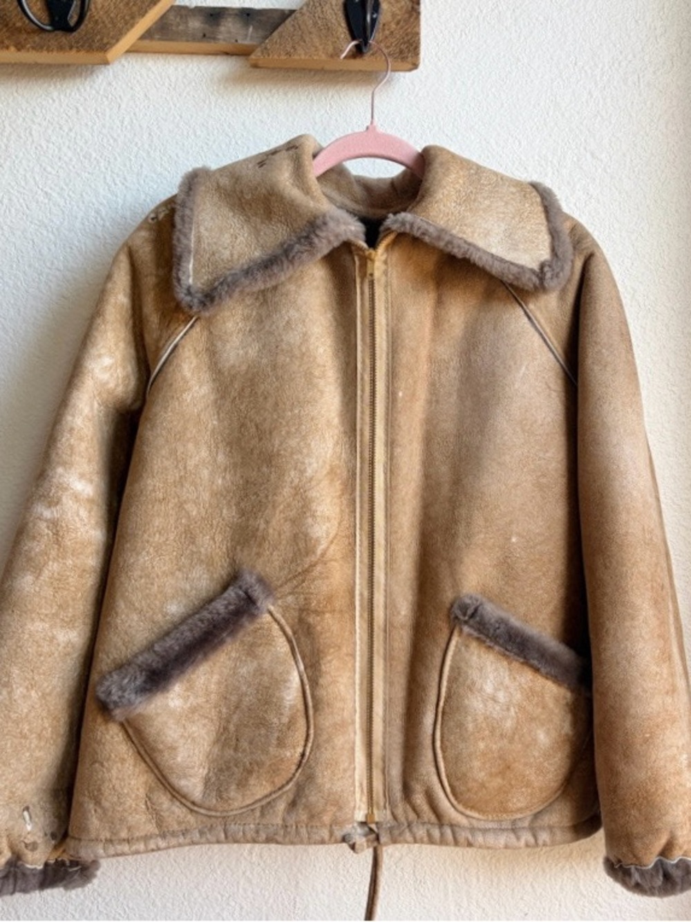 Vintage 70s Tan Suede Zip Front Jacket MD LG